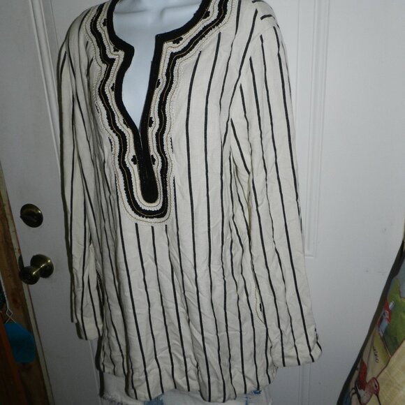 TORY BURCH ‘Filipa’ Black & White Striped Kaftan Linen Tunic size12 🆕⌚📦🏃💨🚚 - Picture 5 of 16